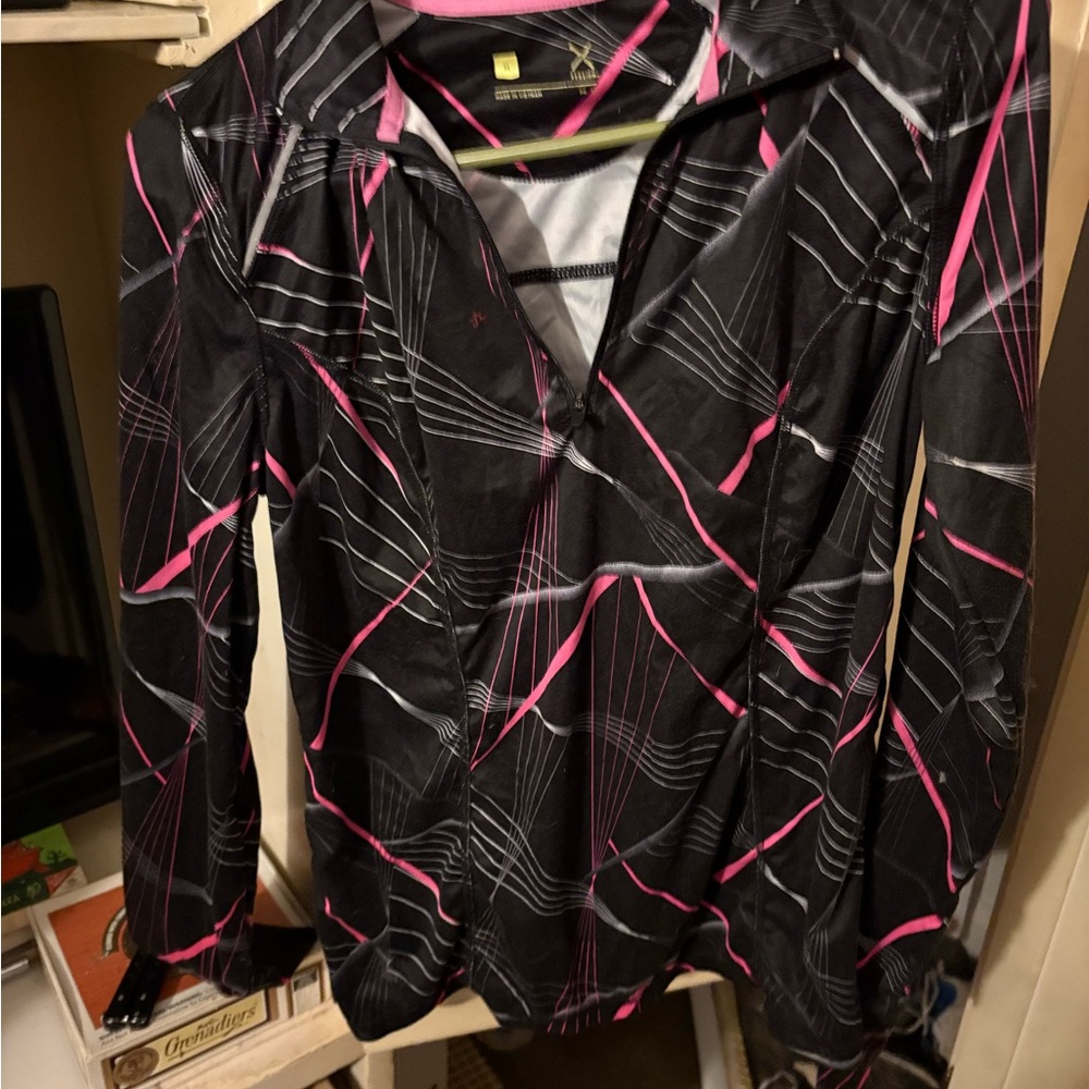 Xersion Black and Pink Button Down Shirt